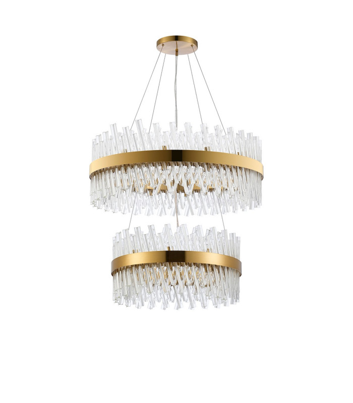 Lysander 2 Tier 60cm + 80cm Pendant 18 + 24 Light G9 Brass/Clear Item Weight: 41kg-4