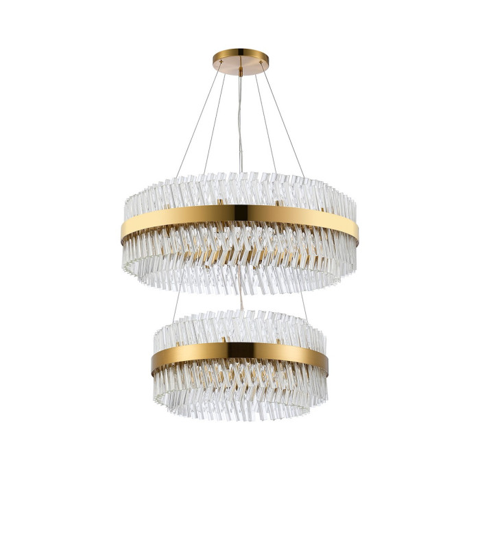 Lysander 2 Tier 60cm + 80cm Pendant 18 + 24 Light G9 Brass/Clear Item Weight: 41kg-9
