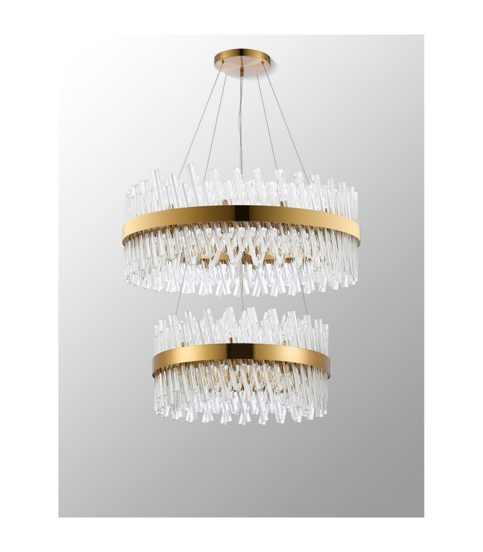 Lysander 2 Tier 60cm + 80cm Pendant 18 + 24 Light G9 Brass/Clear Item Weight: 41kg-10