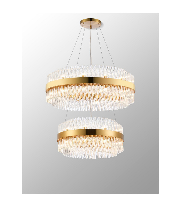 Lysander 2 Tier 60cm + 80cm Pendant 18 + 24 Light G9 Brass/Clear Item Weight: 41kg-11