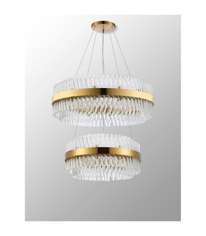Lysander 2 Tier 60cm + 80cm Pendant 18 + 24 Light G9 Brass/Clear Item Weight: 41kg-12