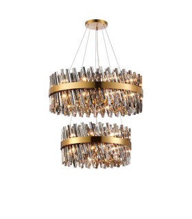 Lysander 2 Tier 60cm + 80cm Pendant 18 + 24 Light G9 Brass/Smoke Item Weight: 41kg-1