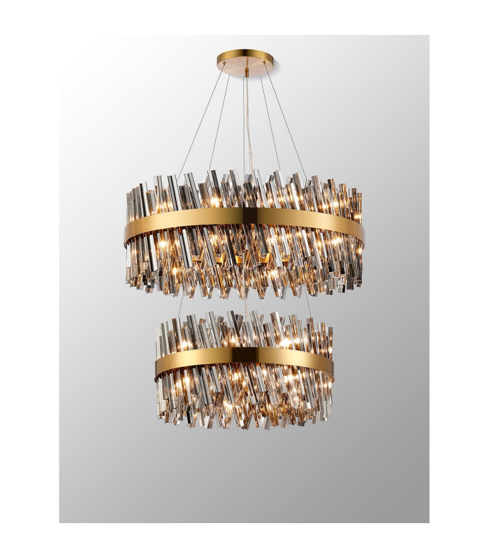 Lysander 2 Tier 60cm + 80cm Pendant 18 + 24 Light G9 Brass/Smoke Item Weight: 41kg-3