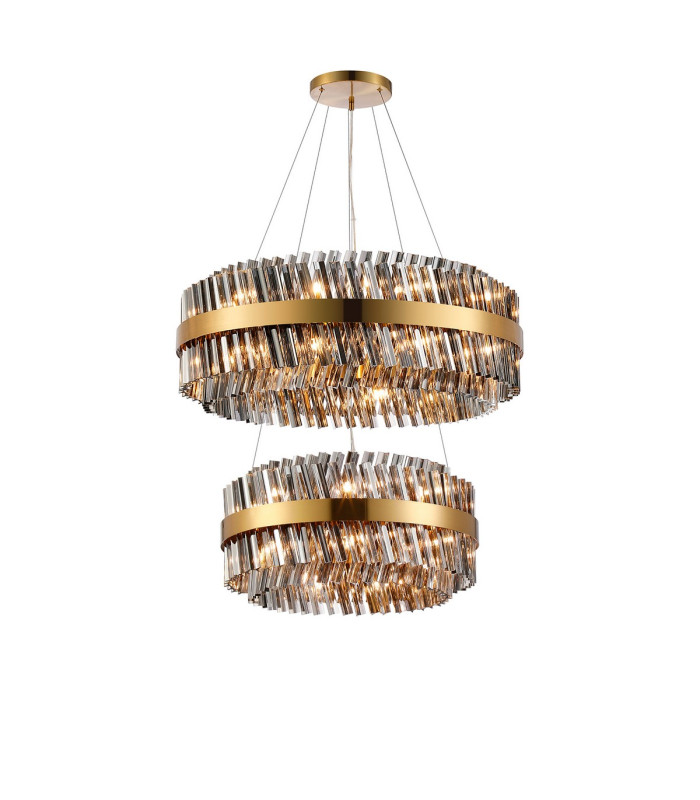 Lysander 2 Tier 60cm + 80cm Pendant 18 + 24 Light G9 Brass/Smoke Item Weight: 41kg-5