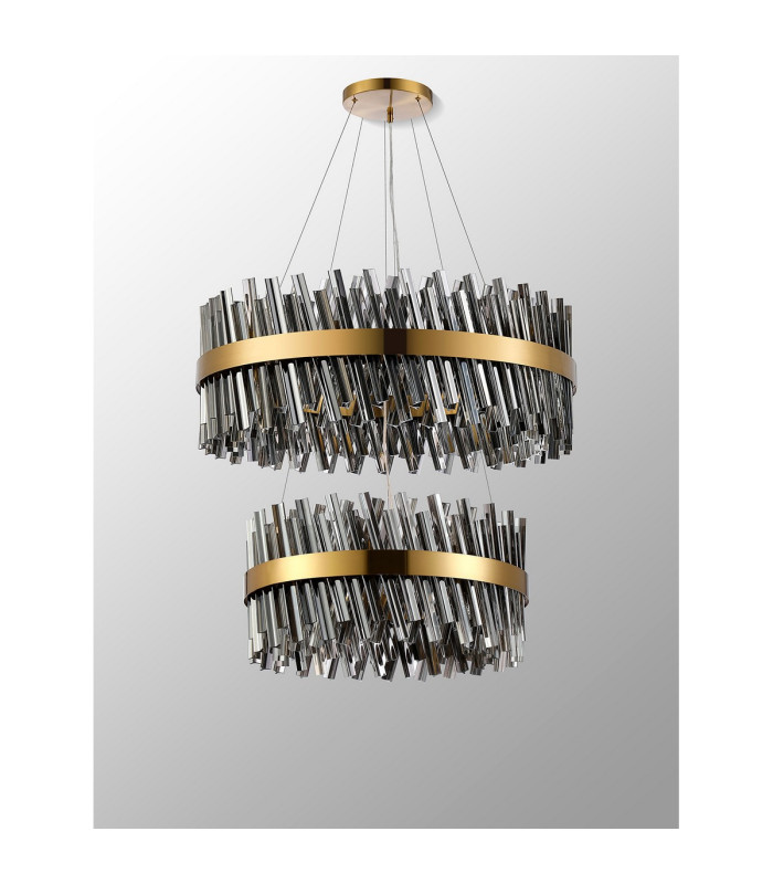 Lysander 2 Tier 60cm + 80cm Pendant 18 + 24 Light G9 Brass/Smoke Item Weight: 41kg-10