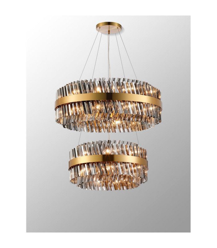 Lysander 2 Tier 60cm + 80cm Pendant 18 + 24 Light G9 Brass/Smoke Item Weight: 41kg-11