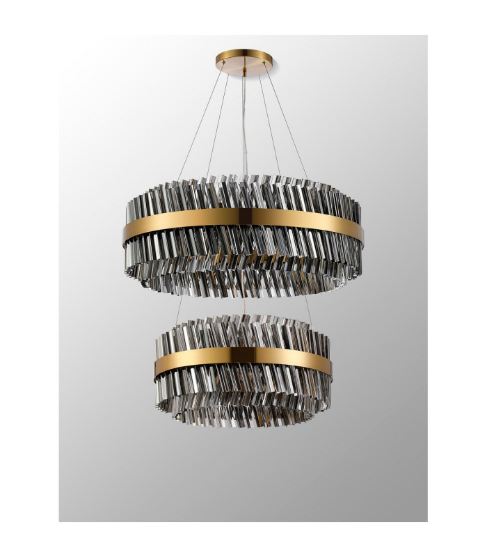 Lysander 2 Tier 60cm + 80cm Pendant 18 + 24 Light G9 Brass/Smoke Item Weight: 41kg-12