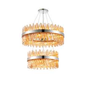 Lysander 2 Tier 60cm + 80cm Pendant 18 + 24 Light G9 Polished Nickel/Amber Item Weight: 41kg-1