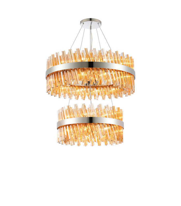 Lysander 2 Tier 60cm + 80cm Pendant 18 + 24 Light G9 Polished Nickel/Amber Item Weight: 41kg-1