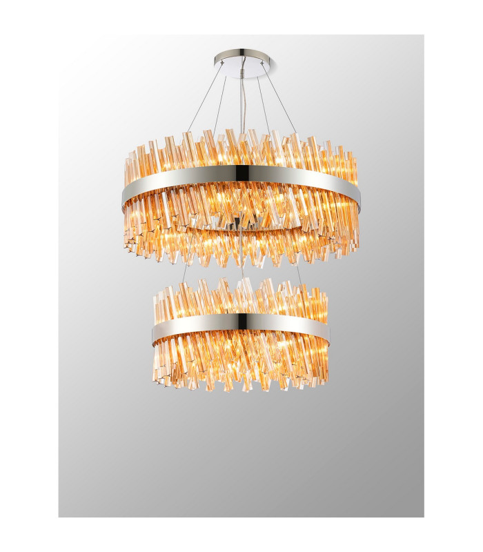 Lysander 2 Tier 60cm + 80cm Pendant 18 + 24 Light G9 Polished Nickel/Amber Item Weight: 41kg-3