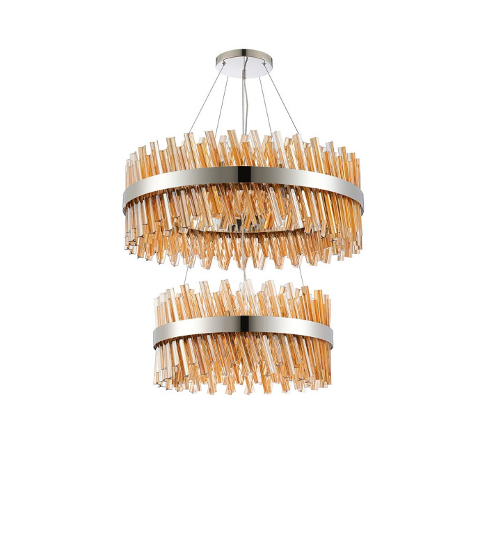 Lysander 2 Tier 60cm + 80cm Pendant 18 + 24 Light G9 Polished Nickel/Amber Item Weight: 41kg-4