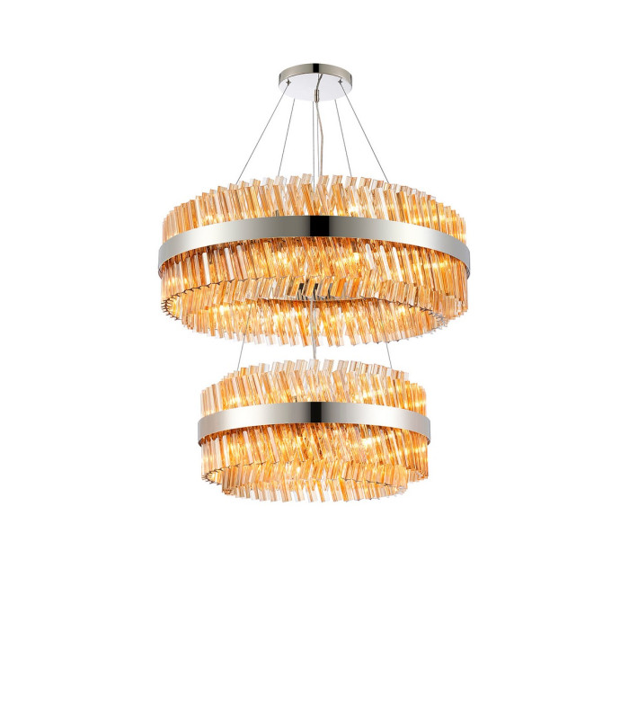 Lysander 2 Tier 60cm + 80cm Pendant 18 + 24 Light G9 Polished Nickel/Amber Item Weight: 41kg-5