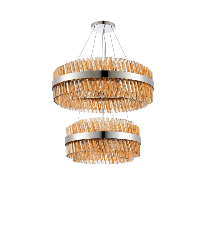 Lysander 2 Tier 60cm + 80cm Pendant 18 + 24 Light G9 Polished Nickel/Amber Item Weight: 41kg-9