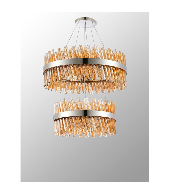 Lysander 2 Tier 60cm + 80cm Pendant 18 + 24 Light G9 Polished Nickel/Amber Item Weight: 41kg-10