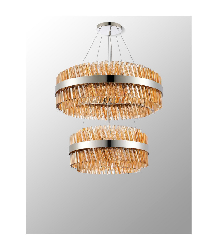 Lysander 2 Tier 60cm + 80cm Pendant 18 + 24 Light G9 Polished Nickel/Amber Item Weight: 41kg-12