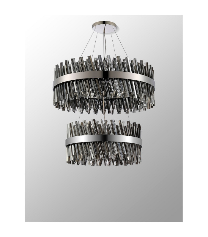 Lysander 2 Tier 60cm + 80cm Pendant 18 + 24 Light G9 Polished Nickel/Smoke Item Weight: 41kg-10