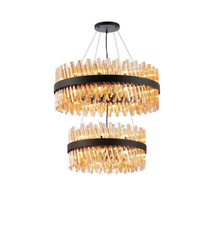 Lysander 2 Tier 60cm + 80cm Pendant 18 + 24 Light G9 Satin Black/Amber Item Weight: 41kg-1