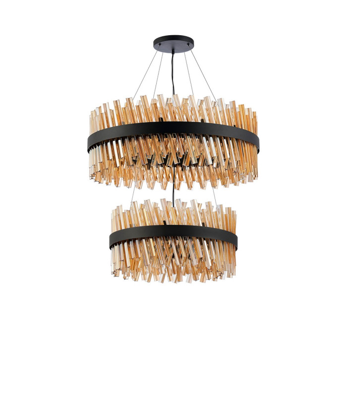 Lysander 2 Tier 60cm + 80cm Pendant 18 + 24 Light G9 Satin Black/Amber Item Weight: 41kg-3