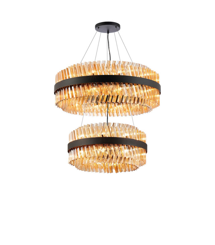 Lysander 2 Tier 60cm + 80cm Pendant 18 + 24 Light G9 Satin Black/Amber Item Weight: 41kg-4