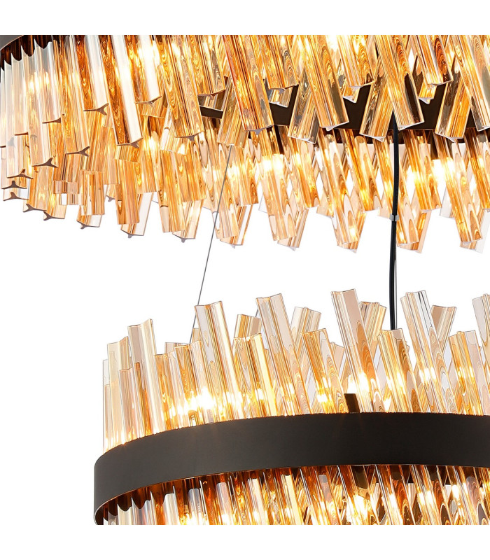 Lysander 2 Tier 60cm + 80cm Pendant 18 + 24 Light G9 Satin Black/Amber Item Weight: 41kg-5