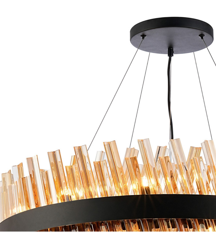 Lysander 2 Tier 60cm + 80cm Pendant 18 + 24 Light G9 Satin Black/Amber Item Weight: 41kg-6