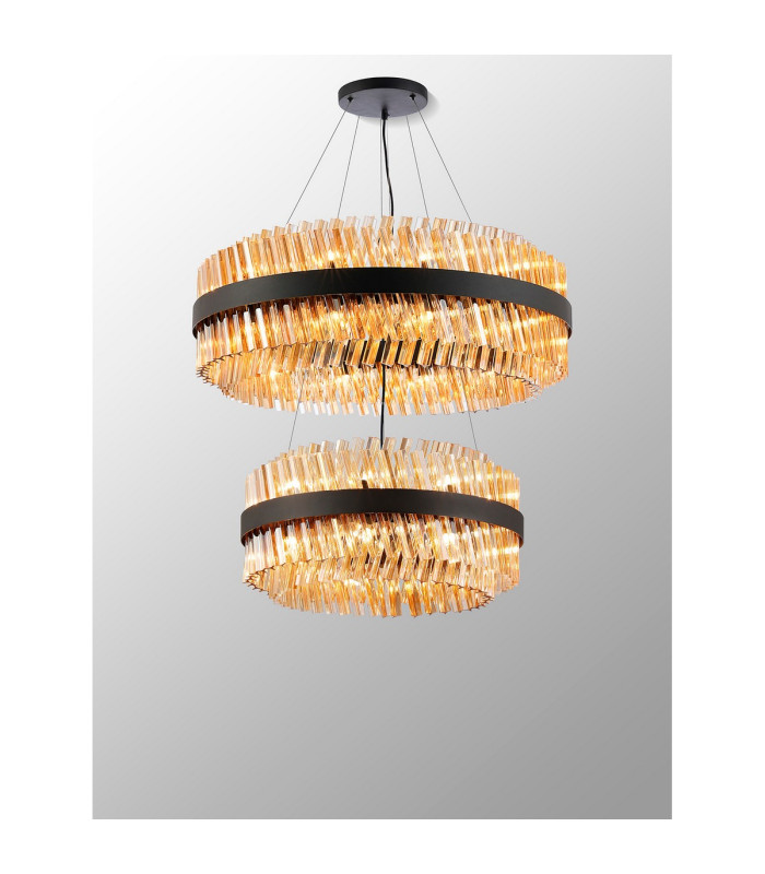 Lysander 2 Tier 60cm + 80cm Pendant 18 + 24 Light G9 Satin Black/Amber Item Weight: 41kg-10