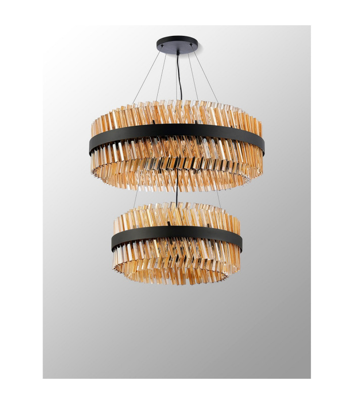 Lysander 2 Tier 60cm + 80cm Pendant 18 + 24 Light G9 Satin Black/Amber Item Weight: 41kg-11