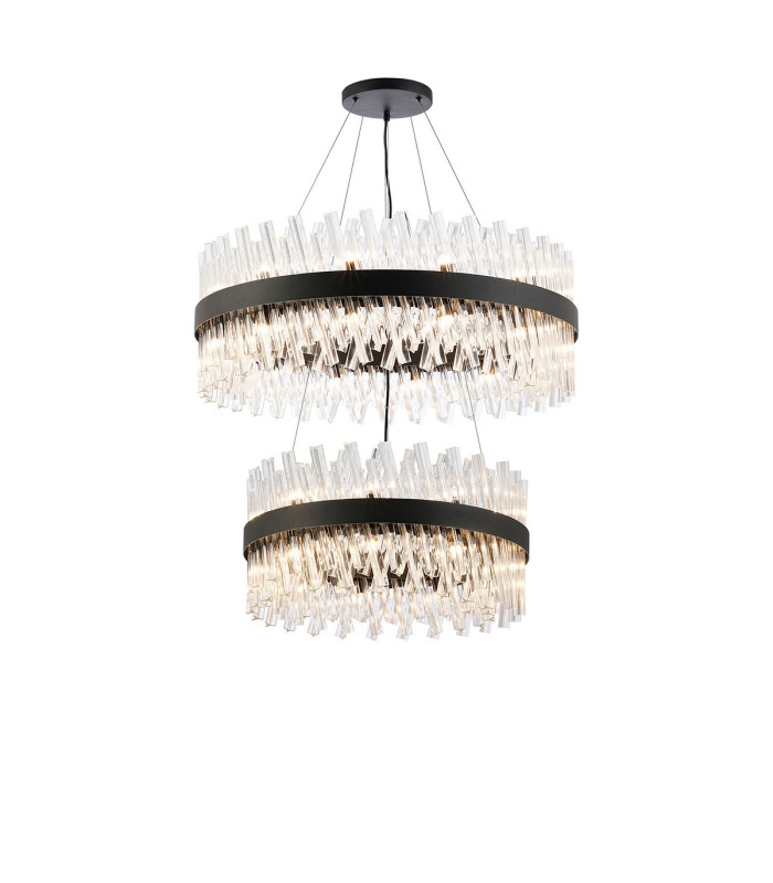 Lysander 2 Tier 60cm + 80cm Pendant 18 + 24 Light G9 Satin Black/Clear Item Weight: 41kg-1