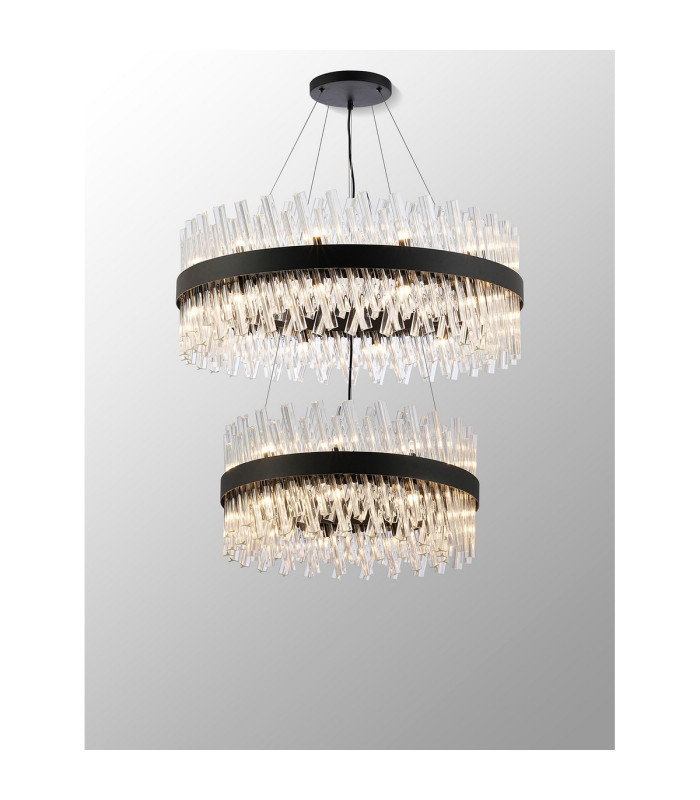 Lysander 2 Tier 60cm + 80cm Pendant 18 + 24 Light G9 Satin Black/Clear Item Weight: 41kg-3