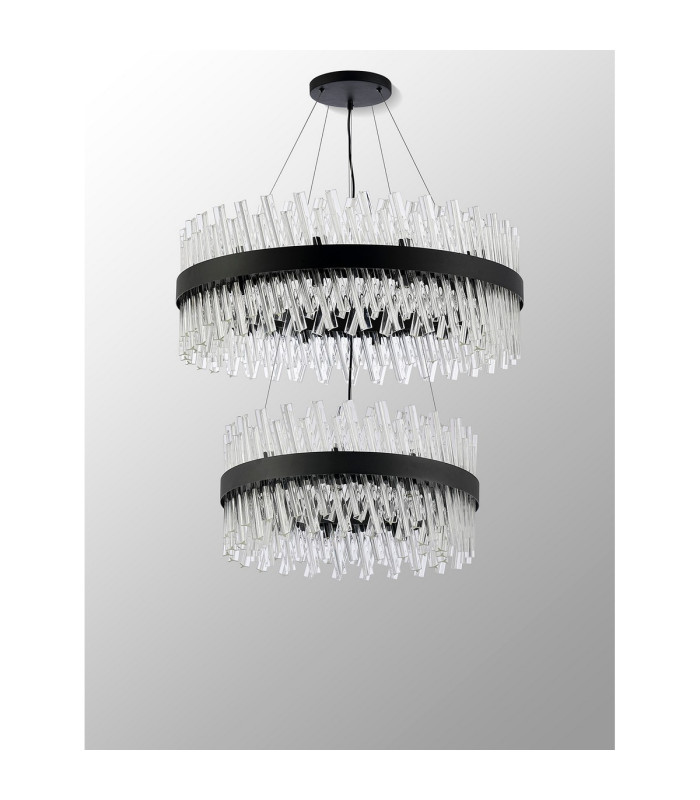 Lysander 2 Tier 60cm + 80cm Pendant 18 + 24 Light G9 Satin Black/Clear Item Weight: 41kg-10