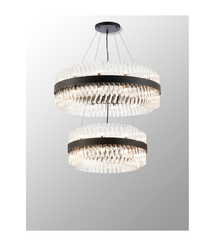 Lysander 2 Tier 60cm + 80cm Pendant 18 + 24 Light G9 Satin Black/Clear Item Weight: 41kg-11