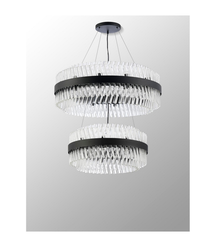 Lysander 2 Tier 60cm + 80cm Pendant 18 + 24 Light G9 Satin Black/Clear Item Weight: 41kg-12