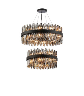 Lysander 2 Tier 60cm + 80cm Pendant 18 + 24 Light G9 Satin Black/Smoke Item Weight: 41kg-1
