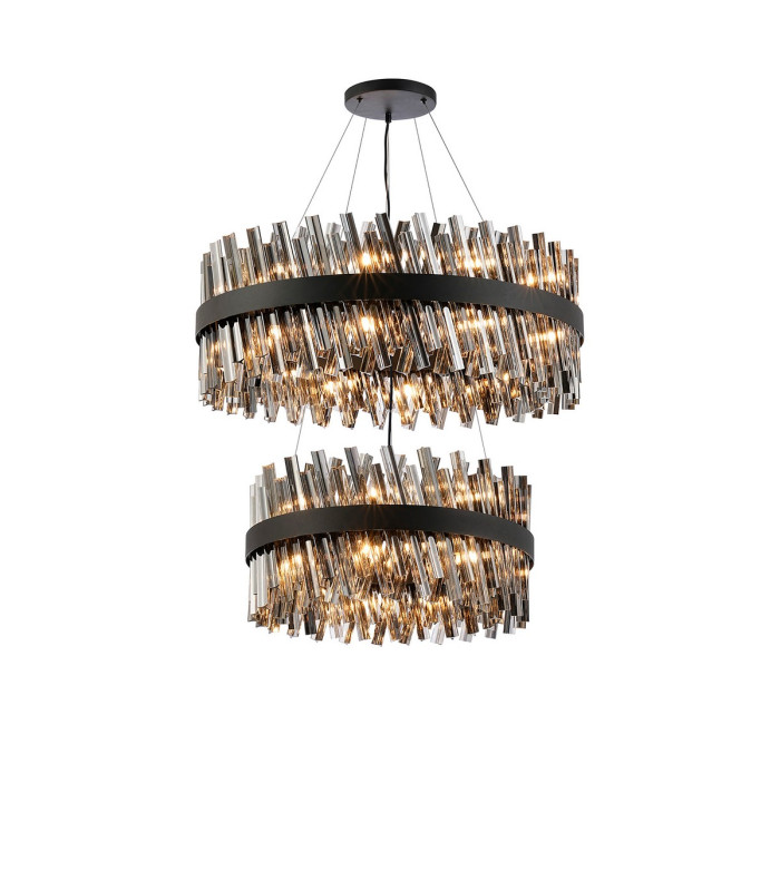 Lysander 2 Tier 60cm + 80cm Pendant 18 + 24 Light G9 Satin Black/Smoke Item Weight: 41kg-1