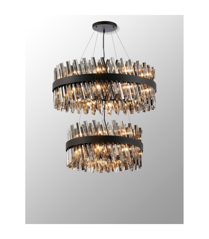 Lysander 2 Tier 60cm + 80cm Pendant 18 + 24 Light G9 Satin Black/Smoke Item Weight: 41kg-3