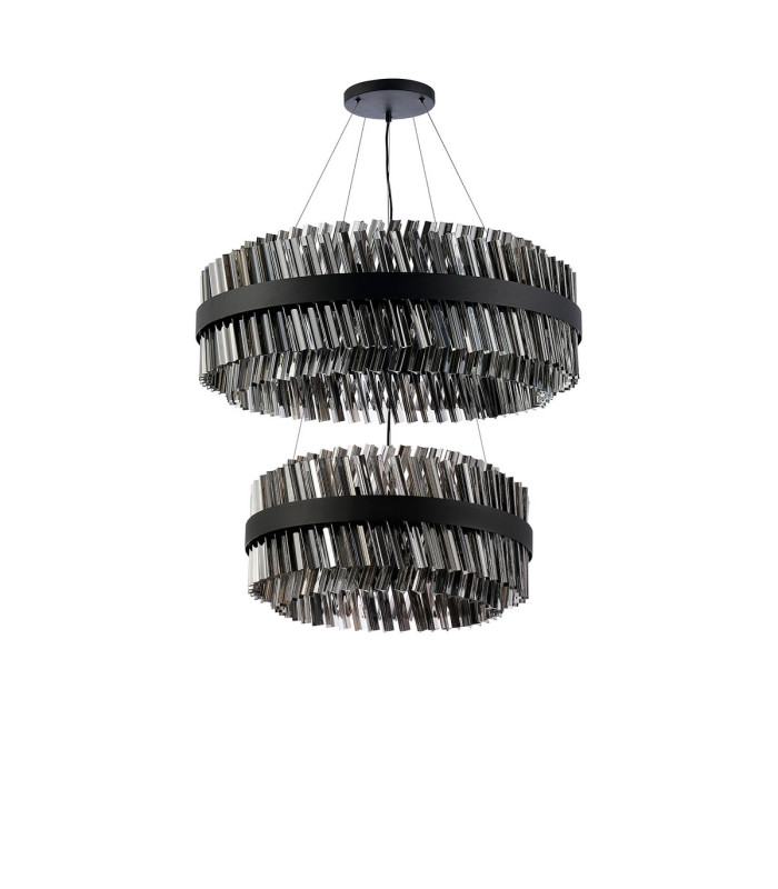 Lysander 2 Tier 60cm + 80cm Pendant 18 + 24 Light G9 Satin Black/Smoke Item Weight: 41kg-9