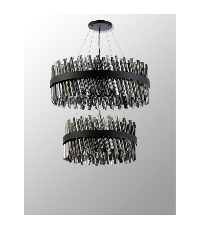 Lysander 2 Tier 60cm + 80cm Pendant 18 + 24 Light G9 Satin Black/Smoke Item Weight: 41kg-10