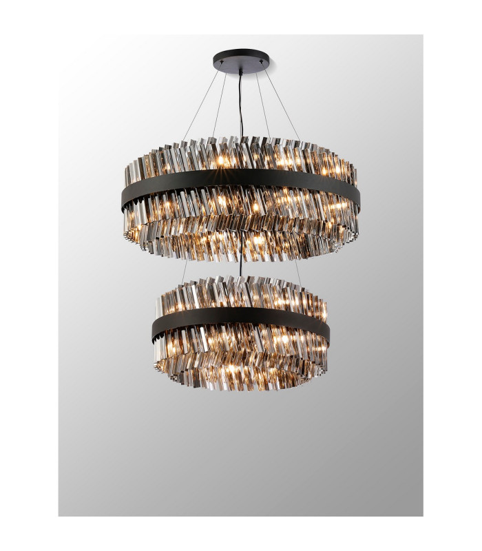 Lysander 2 Tier 60cm + 80cm Pendant 18 + 24 Light G9 Satin Black/Smoke Item Weight: 41kg-11