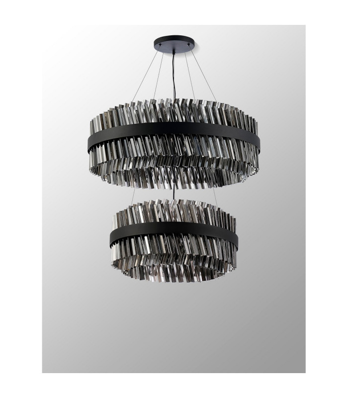 Lysander 2 Tier 60cm + 80cm Pendant 18 + 24 Light G9 Satin Black/Smoke Item Weight: 41kg-12