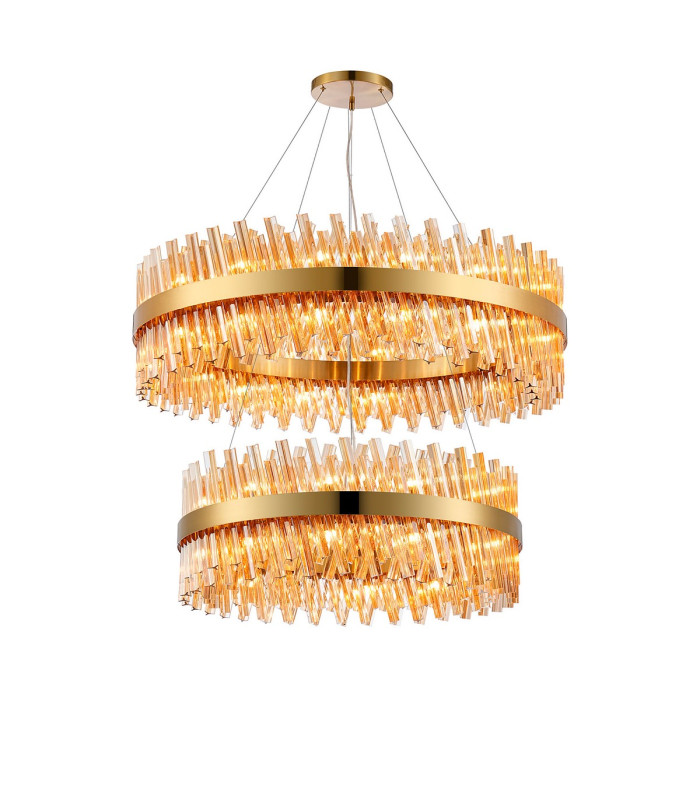 Lysander 2 Tier 80cm + 1m Pendant 24 + 32 Light G9 Brass/Amber Item Weight: 53kg-1