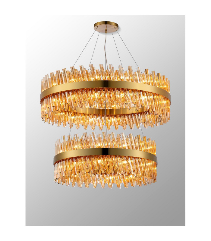 Lysander 2 Tier 80cm + 1m Pendant 24 + 32 Light G9 Brass/Amber Item Weight: 53kg-3