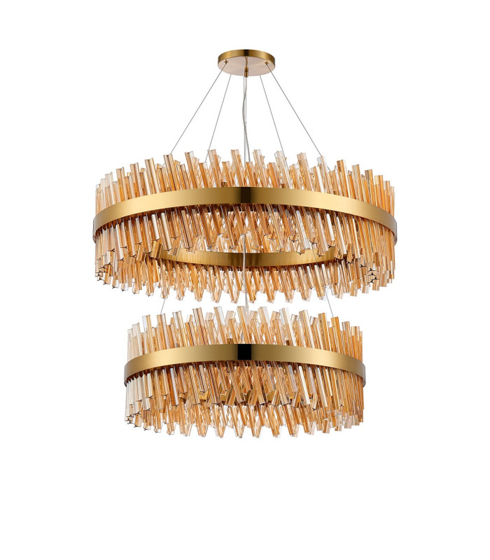 Lysander 2 Tier 80cm + 1m Pendant 24 + 32 Light G9 Brass/Amber Item Weight: 53kg-4