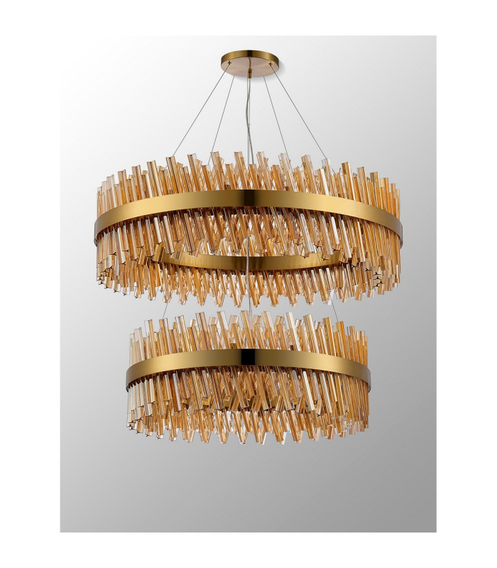 Lysander 2 Tier 80cm + 1m Pendant 24 + 32 Light G9 Brass/Amber Item Weight: 53kg-10