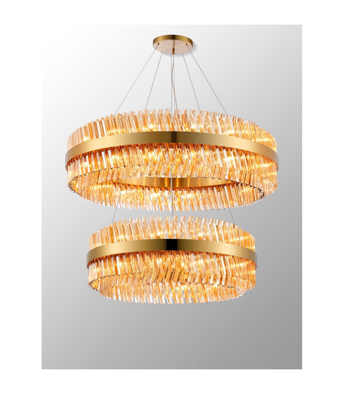 Lysander 2 Tier 80cm + 1m Pendant 24 + 32 Light G9 Brass/Amber Item Weight: 53kg-11