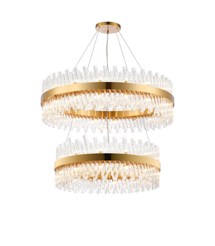 Lysander 2 Tier 80cm + 1m Pendant 24 + 32 Light G9 Brass/Clear Item Weight: 53kg-1