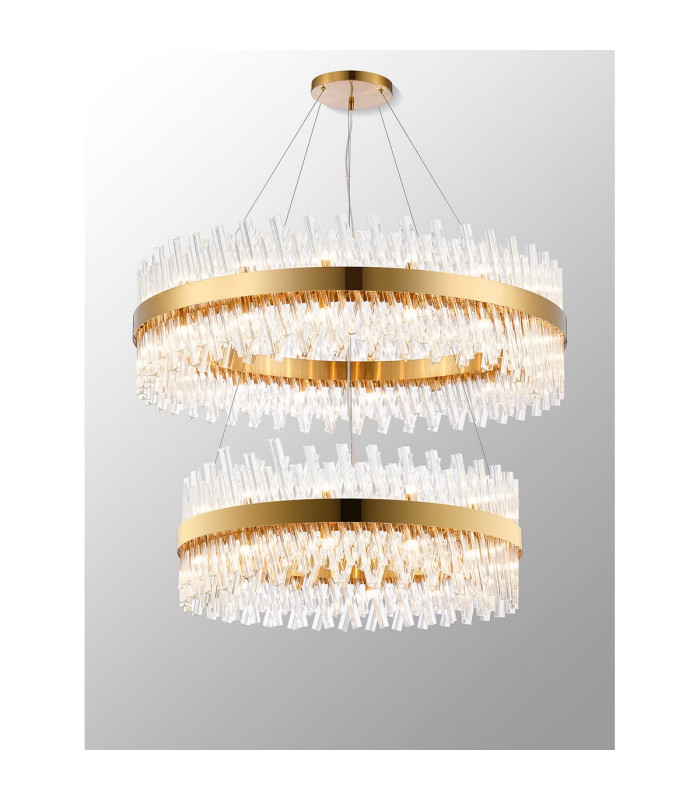 Lysander 2 Tier 80cm + 1m Pendant 24 + 32 Light G9 Brass/Clear Item Weight: 53kg-3