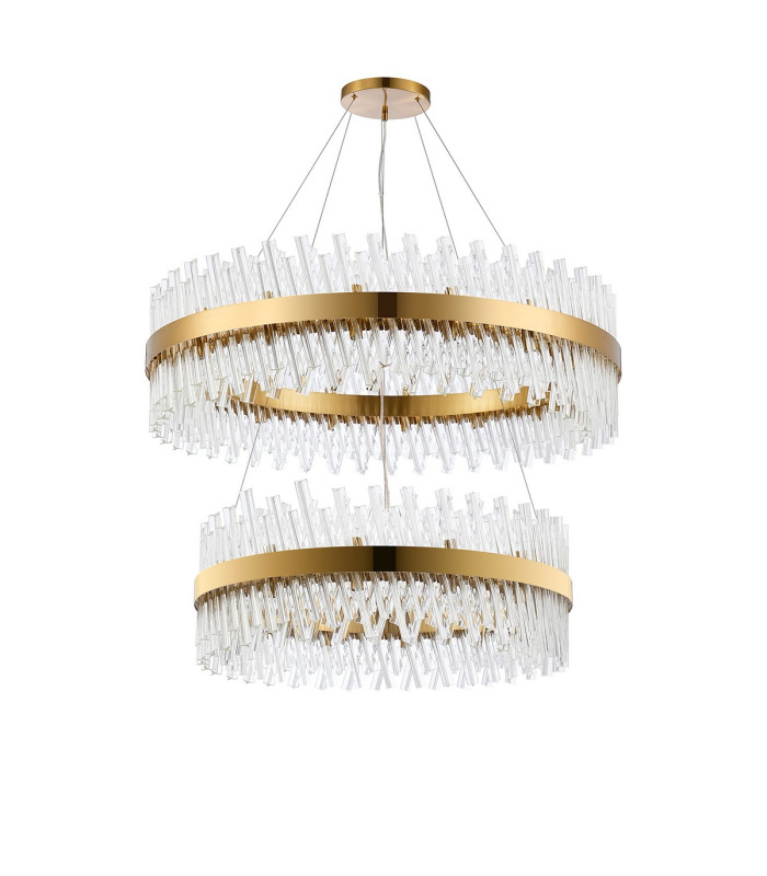 Lysander 2 Tier 80cm + 1m Pendant 24 + 32 Light G9 Brass/Clear Item Weight: 53kg-4