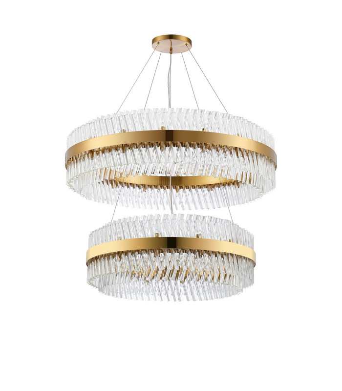 Lysander 2 Tier 80cm + 1m Pendant 24 + 32 Light G9 Brass/Clear Item Weight: 53kg-9