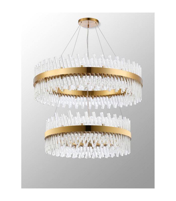 Lysander 2 Tier 80cm + 1m Pendant 24 + 32 Light G9 Brass/Clear Item Weight: 53kg-10