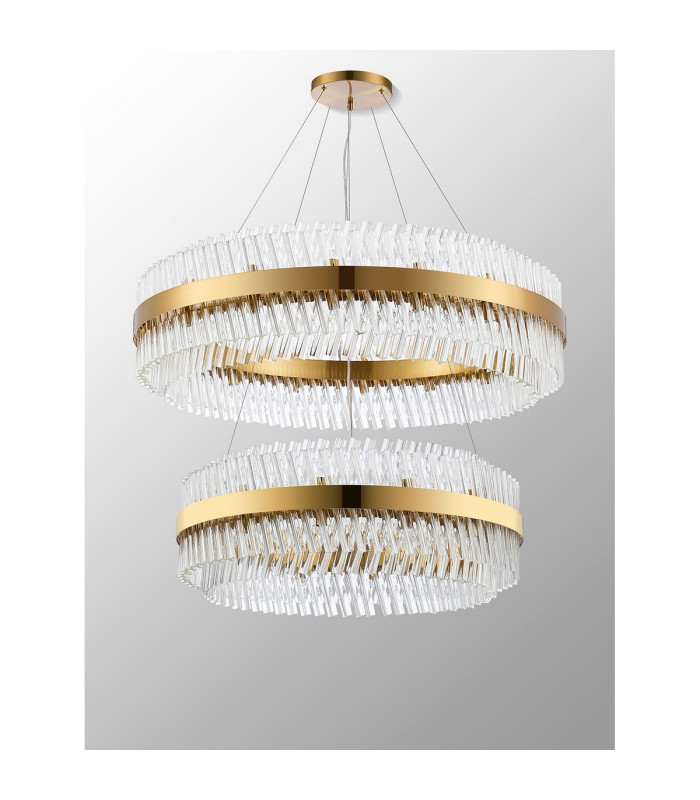 Lysander 2 Tier 80cm + 1m Pendant 24 + 32 Light G9 Brass/Clear Item Weight: 53kg-12